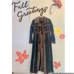 🍁🍂 Bebe Long Faux Fur Coat Denim XS 🍁🍂
